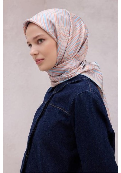 Belli Tivil Saf İpek Eşarp 4209 - 33 Bebe Mavisi Soyut Desen Mavi
