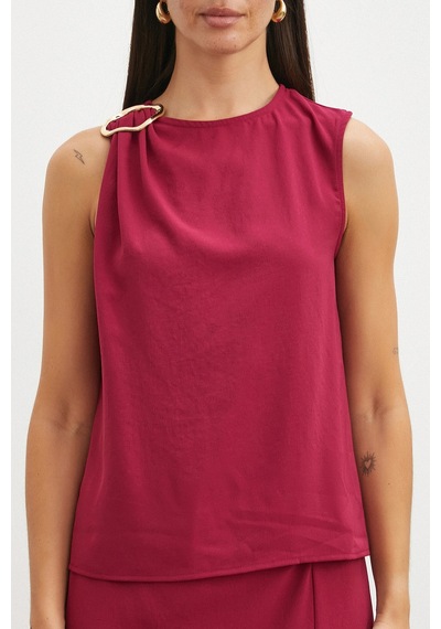 Uterpe Omuz Tokalı Saten Bluz Bordo