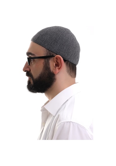 Siyah Kışlık Nokta Desenli Orlon Namaz Takkesi Siyah