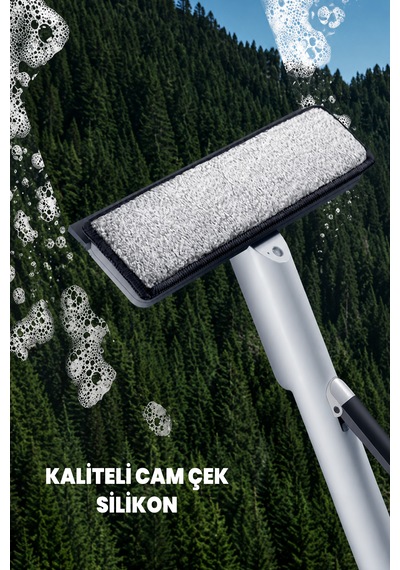 Spreyli Cam Mopu - Hepsi Bir Arada Cam Temizleyici - Köpürten, Spreyli Ve Cam Çekli - İki Tetikli - İster Elde İster Sapı İle Beyaz