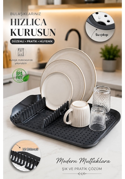 Porsima 1213 Bulaşık Sepeti Tezgah Üstü Kurutmalık Mat Antrasit