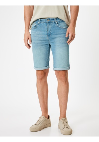 Koton Slim Fit Kot Şort Bermuda Katlamalı Paça Cep Detaylı Pamuklu Açık İndigo 4sam40030ıd Açık İndigo