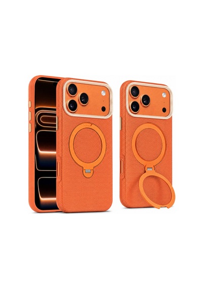 Fulltech Ftpc10 İphone 17 Pro Uyumlu Turuncu Magsafe Kılıf 360 Döner Metal Halkalı Standlı Manyetik