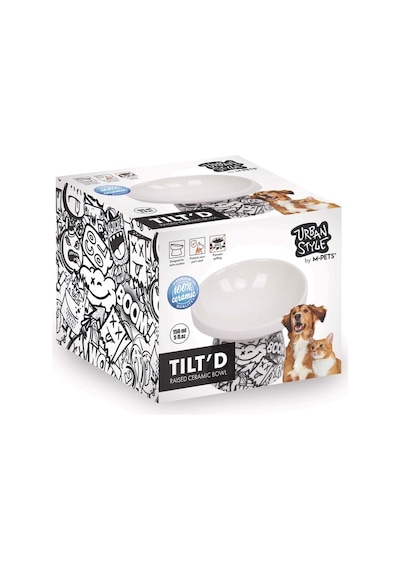 M-pets Urbanstyle Tilt'd Raised Ceramic Bowl 150ml Siyah Beyaz