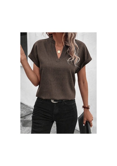 Butik İstanbul Kadın Kısa Kollu Hakim Yaka Sofya Bluz Kahve