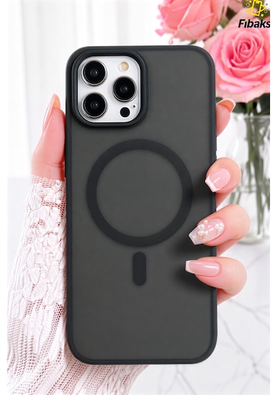 Fibaks iPhone 16 Pro Max Uyumlu Kılıf Kamera Çıkıntılı Magsafe Şarj Destekli Hassas Tuşlu Yumuşak Mat Kapak Siyah