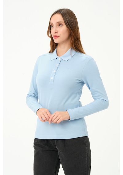 Msw Kadın Uzun Kollu Regular Fit Polo Yaka T-shirt Açık Mavi