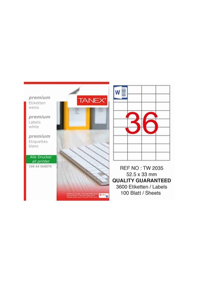 Tanex Tw-2035 52.5X33MM Laser Etiket 100 Adet