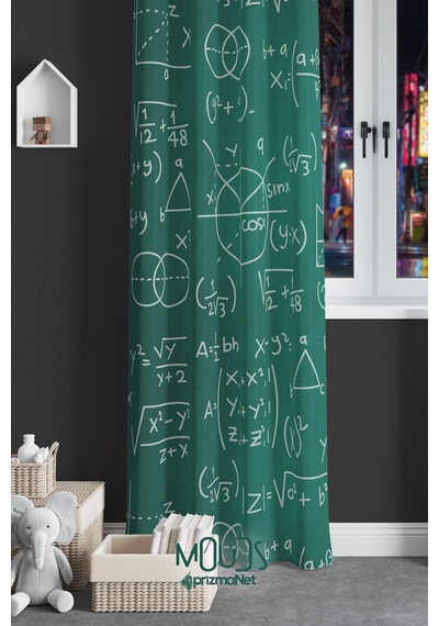 Matematik Desenli Fon Perde Genç Odası Oturma Odası Süet Dijital Baskılı Ekstrafor Büzgü Tek Kanat Çok Renkli