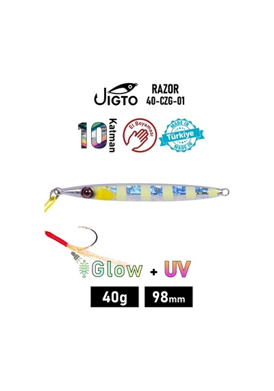 Jig, Zoka, Suni Yem, Glow Uv Metal Jig, 40gr 10cm Razor 40