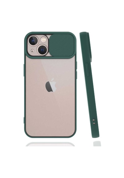 Noktaks - Apple Uyumlu iPhone   13 - Kılıf   Slayt Sürgülü Arkası Buzlu Lensi Kapak - Koyu Yeşil