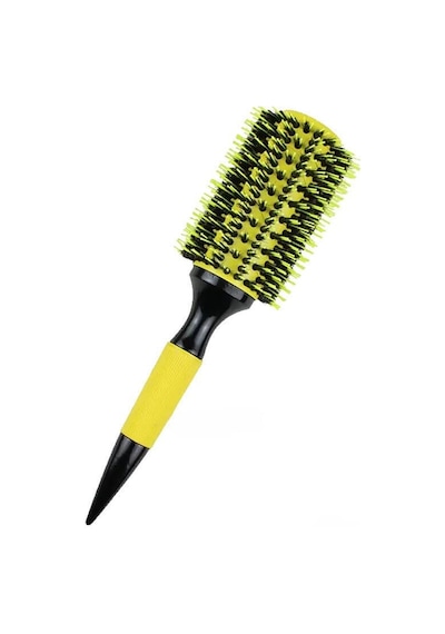 Koodmax Ahşap Saplı Naylon Kıl Saç Şekillendirici Fön Fırçası - Saç Düzleştirici Tarak 7.5cm - Sarı - Siyah
