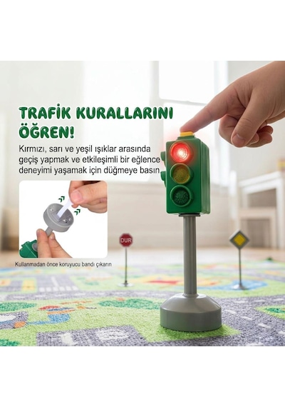 Şehir Trafiği - Işıklı Ve Sesli İnteraktif Trafik Lambası Ve Levha Oyuncak Seti Çok Renkli