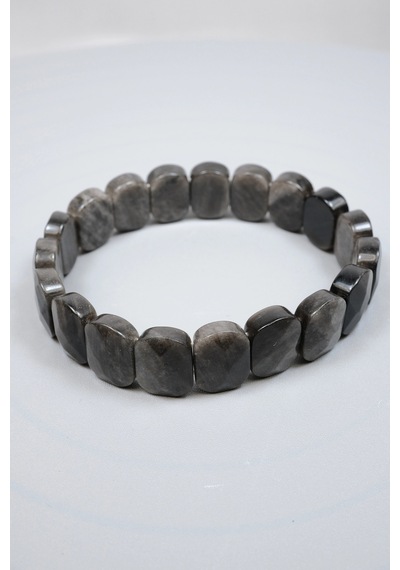 Gece Gökyüzünün Gümüş Şifası: Parlak Oval Faset Kesim Silver Obsidyen Bileklik Çok Renkli