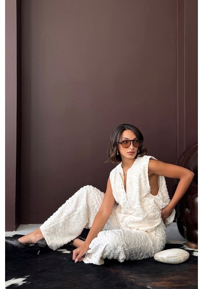 Verymoda Jakarlı Dukuma Pantolon F2020 Krem