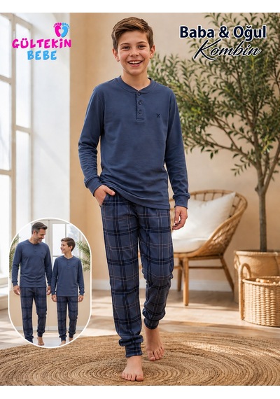 Tarık İnterlok Kumaş Ekose Model Gez Boy Erkek Pijama Takımı 11-16 Yaş -ta4439470 - İndigo
