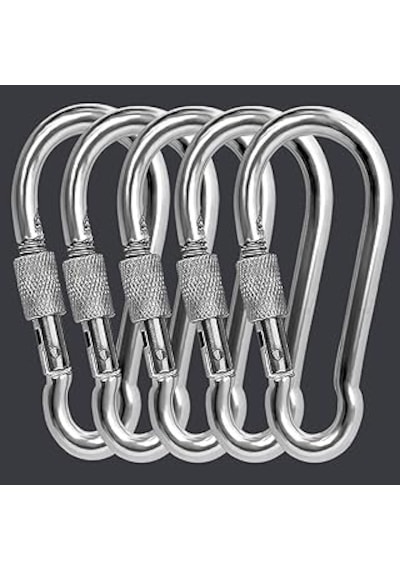 Metal Vidalı Karabina 10 Mm 5'li Paket - Kalın Çelik Yük Taşıma Kancası, Dağcılık Ve Taktik Askı Aparatı