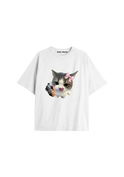 Kalic Studio Y2k Vintage Cats Baskılı Beyaz T-shirt Kod 16 Beyaz-16