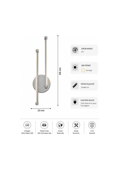 AvizeGO Oris Modern Led Duvar Apliği Günışığı Gri