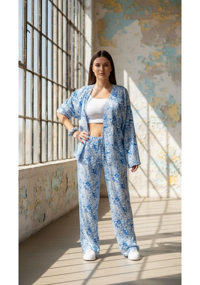 Divinus Kimonolu 5'li Pijama Takım Açık Mavi - Beyaz