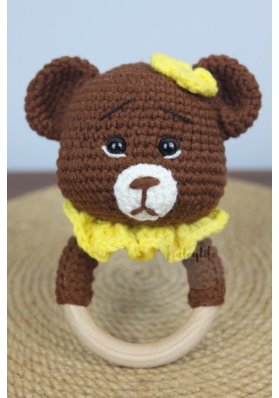 Aleylife Amigurumi Tombik Yanak Ayıcık Çıngırak Diş Kaşıyıcı Kahverengi