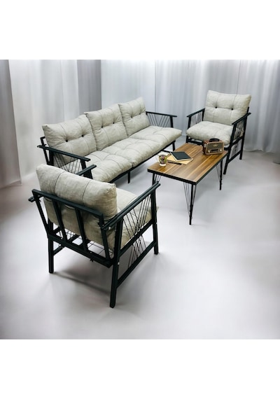 Lüx Bahçe Balkon Mobilyası , Koltuk Takımı , Cafe 3-1-1 Sehba Takımı Açıkgri