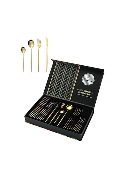 410 Çelik 24 Parça Gold Yemek Kaşık Çatal Bıçak Seti Cin518sr Açık Gri