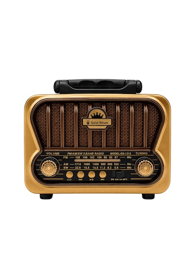 Gold Silver Gs-1315 Nostaljik Retro Radyo - Güneş Enerjili, Bluetooth/usb/tf Kart Destekli 3 Band Hoparlör