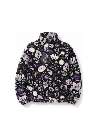 Genius Store Oversize Peluş Erkek İçi Polarlı Tam Fermuarlı Sherpa Sonbahar Kış Kadın Polar Sweatshirt Oversıze-pelus Mor Çiçek