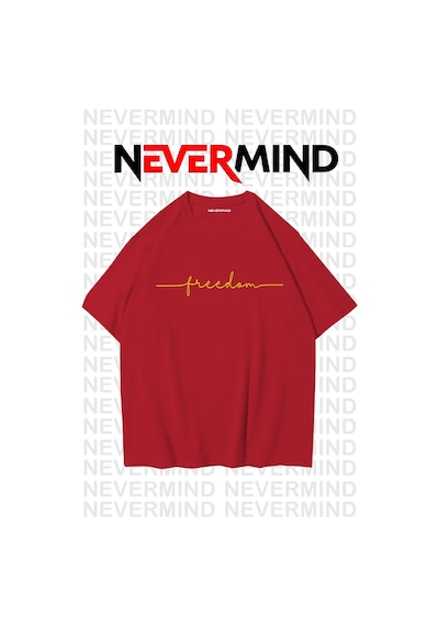 Nevermind Erkek Oversize Freedom Baskılı Erkek Tişört Yazlık Rahat Pamu Kırmızı