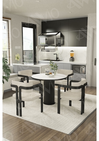 Avvio Bella Ptt Lake Mdf Ayak 4'lü Tokyo Metal Demonte Sandalye 90x90 Masa Sandalye Takımı Beyaz