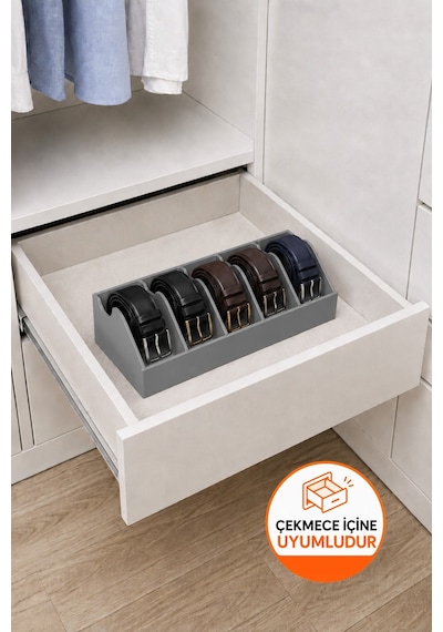 10 Bölmeli Kemer Organizer, Çorap, Kravat, Takı, Makyaj, Çekmece, Dolap İçi Depolama Gri