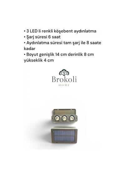 Güneş Enerjili 3 Led Li Duvar Aydınlatma Köşebent 5 Renkli Dekoratif Aydınlatma Bahçe Dekorasyon
