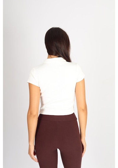 Soft&Basic Polo Yaka Ve Patlı Kaşkorse T-shirt Beyaz