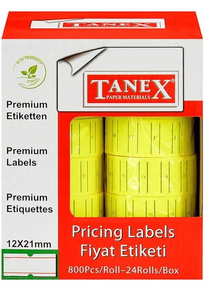 Tanex 12X21 MM Çizgili Floresan Sarı Fiyat Etiketi 24'Lü Kutu