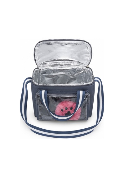 Çocuk Termal Okul Beslenme Çantası Şeffaf Cepli Peluş Aksesuarlı Omuz Askılı Lunch Bag Gri