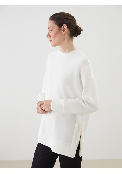 Lcwaıkıkı Classic Ekru Bisiklet Yaka Oversize Kadın Sweatshirt Tunik