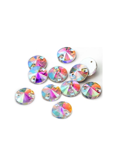 Gymo Premium Kalite Altı Düz Delikli Dikme Kristal Taş Round Rivoli 8mm Crystal Ab 84 Adet