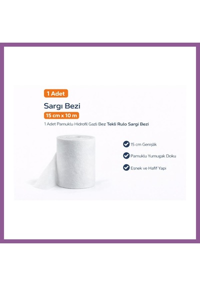 Bezos Sargı Bezi 15 Cm X 10 M 1 Adet Pamuklu Hidrofil Gazlı Bez Tekli Rulo Sargı Bezi Rengaren