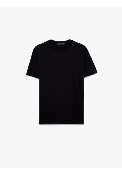Koton Bisiklet Yaka Viskon Karışımlı Kısa Kollu Basic Slim Fit Tişört Lacivert 6sam10285mk