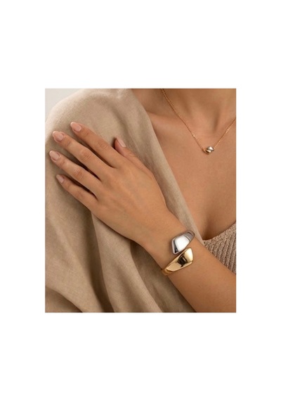 Çelik Pinterest Gold Gümüş 2 Renk Kelepçe Kadın Bileklik Gümüş - 891740783 Gümüş