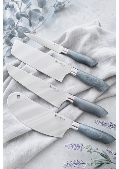 Silver Gray Serisi 4 Lü Mutfak Bıçağı Et Ekmek Sebze Mutfak Şef Bıçak Seti Mft-784 Gri