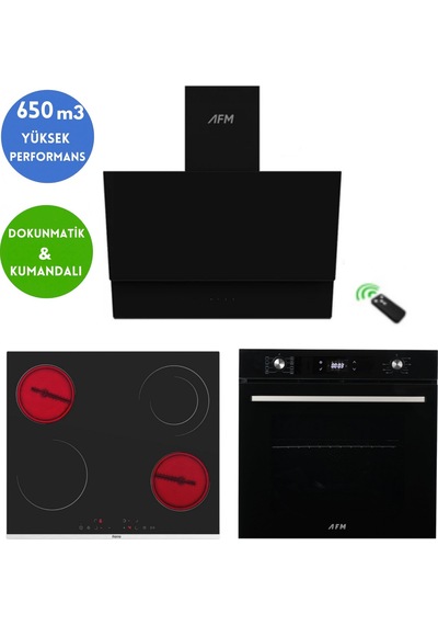 Afm Tech Ve Ferre Mech Vitroseramik Elektrikli Siyah MS263 + FM3400 + FM7700 Ankastre Set