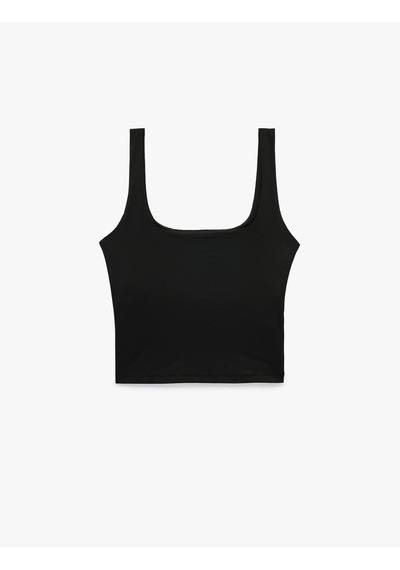 Koton Kare Yaka Slim Fit Kalın Askılı Crop Üst Siyah 6sak10228ek