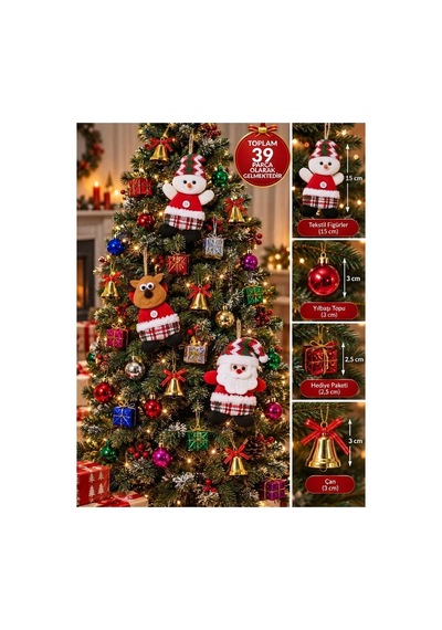 Yeni Yıla Özel 39 Parça Yılbaşı Ağacı Süs Seti Noel Peluşları Ve Yılbaşı Aksesuarları Süsleme Seti Diğer