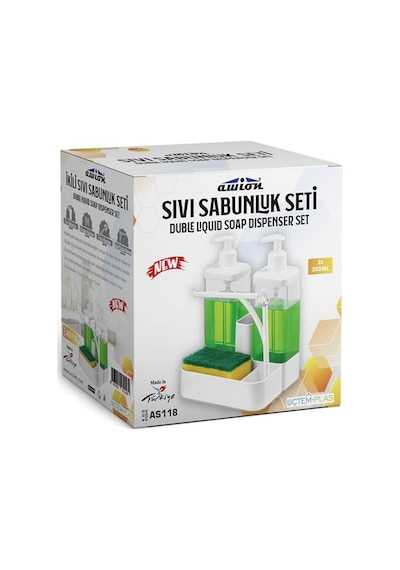 Sıvı Sabunluk Ve Seti - Yüzük Bez Askılı Sünger Hazneli 2x350 Ml 2li Sıvı Sabunluk Diğer