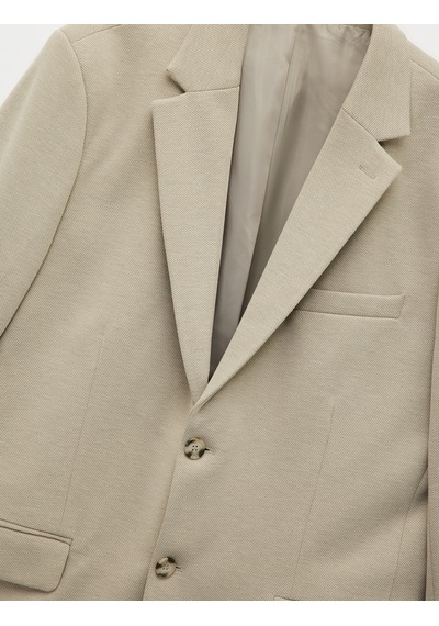 Koton Pike Kumaş Uzun Kollu Kapaklı Cep Detaylı Düğmeli Slim Fit Mono Yaka Blazer Ceket Taş 6wam50007hk