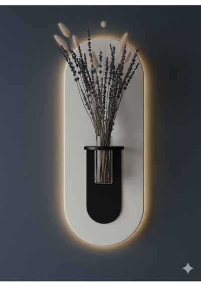 Gardenya Ahşap Pilli Ledli İskandinav Tarzı Salon Duvar Rafı Modern Çiçeklik 27 X 65 Cm Paris Grisi - Antrasit