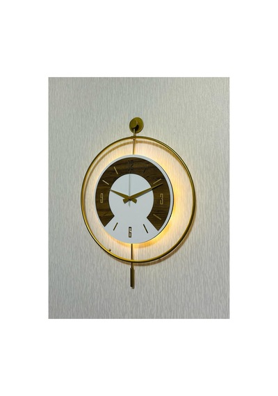 Pey Aksesuar 50x70 Cm Metal Ahşap Ve Işığın Muhteşem Uyumu Duvar Saati Dekoratif Ahşap-m54-gold-beyaz-keçe-gold