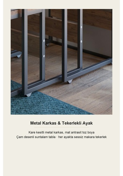 Vela 3'lü Zigon Sehpa Metal Karkas, İç İçe Geçen Sehpa Seti Çam